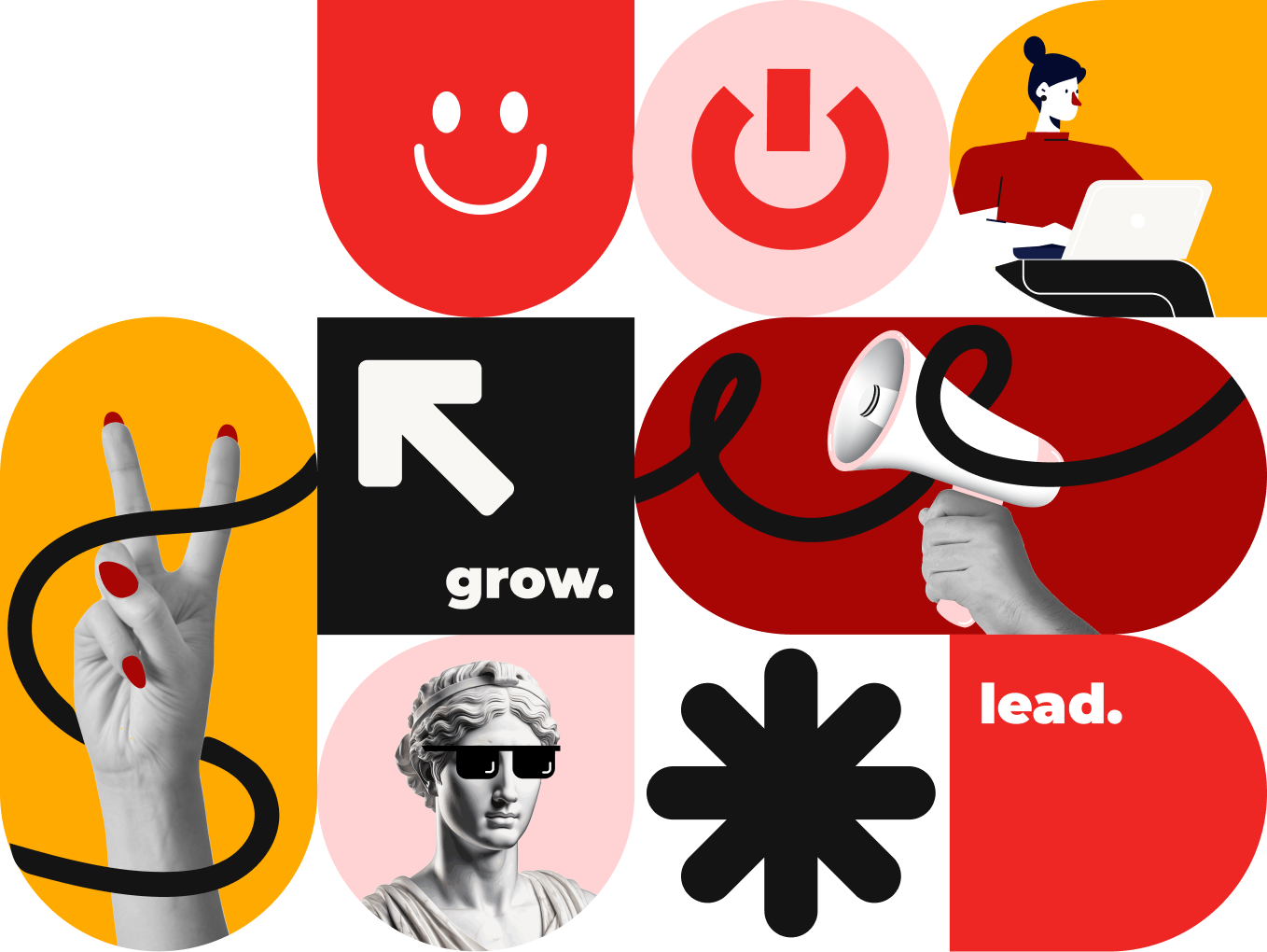 Creative collage showcasing brand elements and design